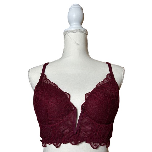PINK Victoria's Secret Date Push-Up Bra Deep Red Lace Bralette Medium - Picture 1 of 5